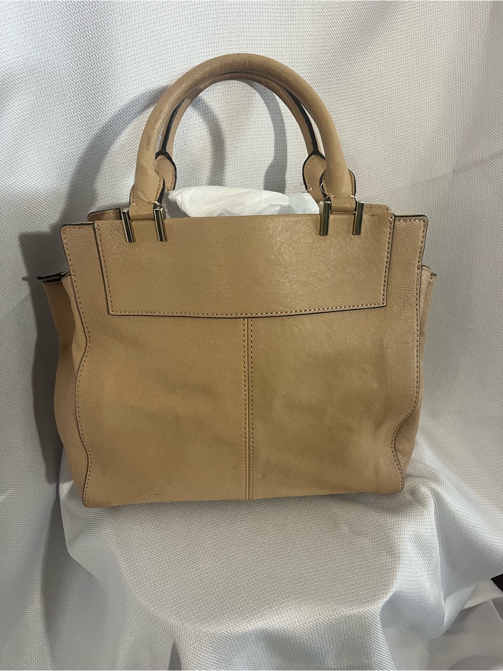 Vince Camuto Beige-Tan Leather Top-Handle Satchel - Picture 2 of 4